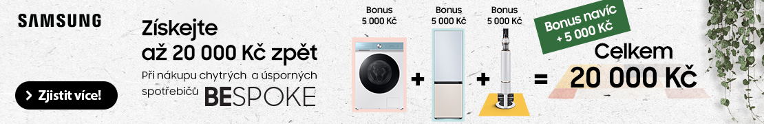Samsung BESPOKE CASHBACK - získejte zpět až 20 000 Kč (pračky, sušky)