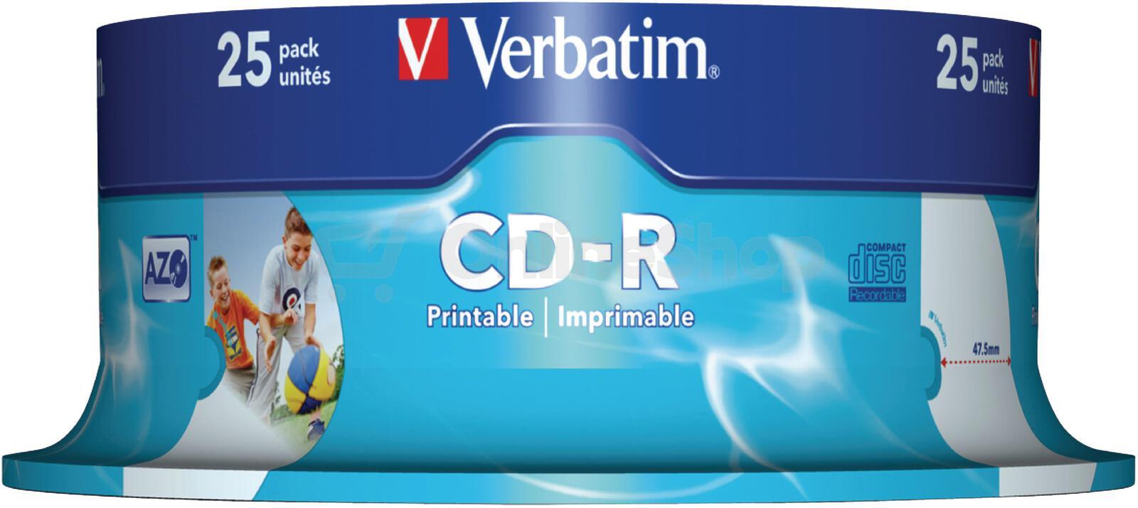 Disk Verbatim CD-R 700MB/80min, 52x, Printable, 25cake