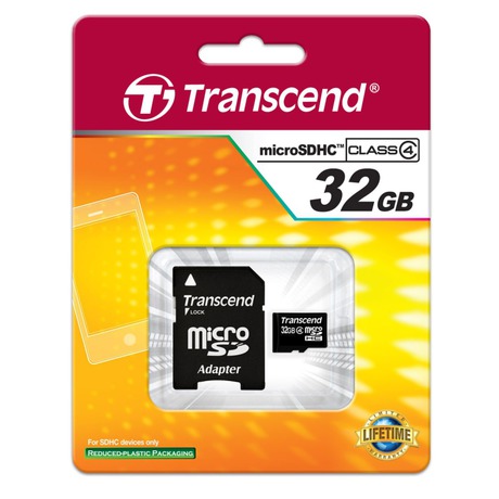 Paměťová karta Transcend MicroSDHC 32GB Class4  + adapter - Transcend 32GB microSDHC (foto 1)