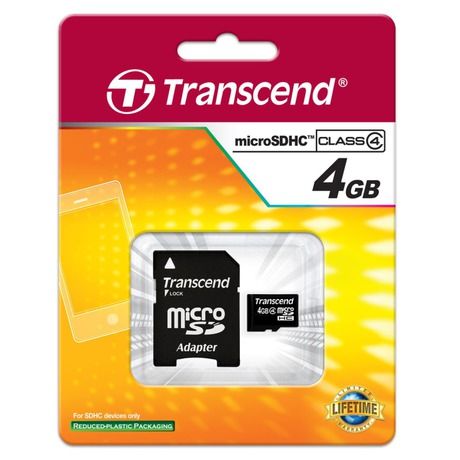 Pamov karta Transcend MicroSDHC 4GB Class4 + adapter - Transcend 4GB microSDHC (foto 1)