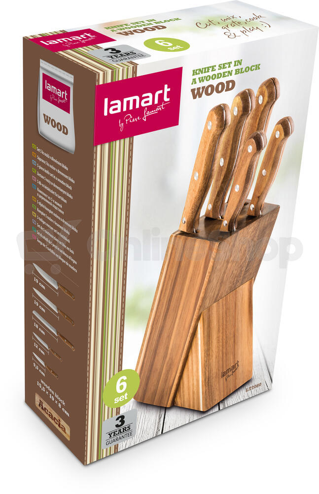 Sada nožů ve stojanu Lamart Wood LT2080, 5 ks