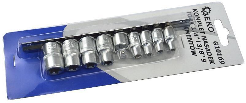 Sada hlavic torx, 9ks, 1/4" a 3/8" GEKO