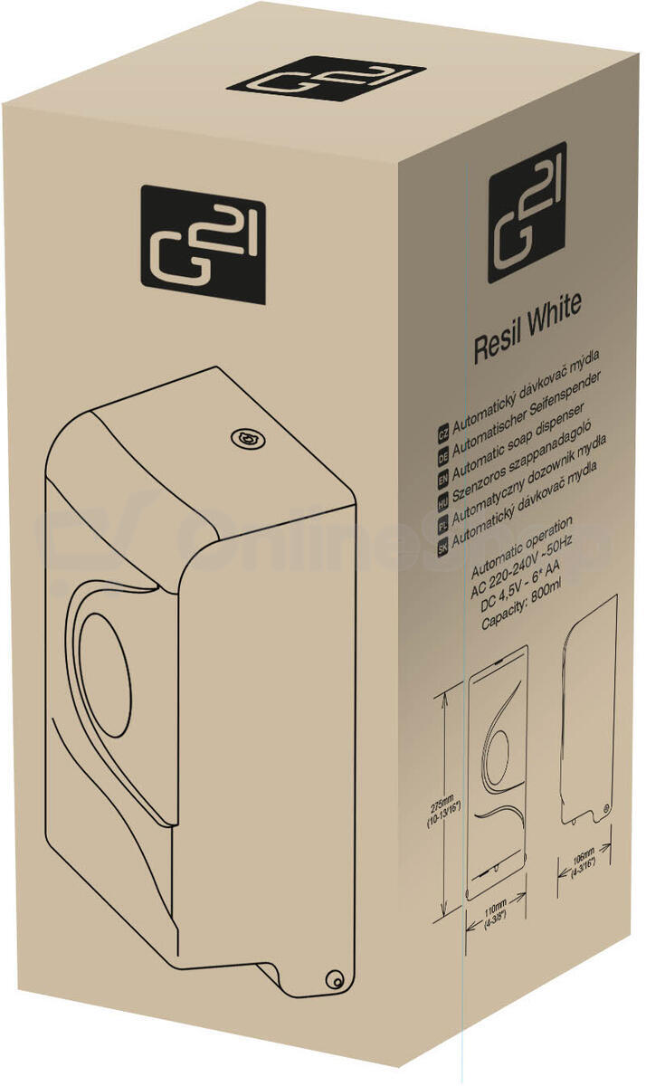 Bezdotykový dávkovač mýdla G21 Resil White, 800 ml
