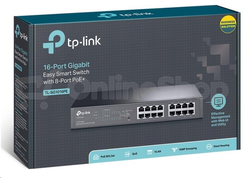 TP-Link Easy Smart switch TL-SG1016PE (16xGbE,8xPoE+,150W,fanless)