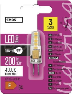 Emos ZQ8621 LED CLS JC A++ 2W G4 NW