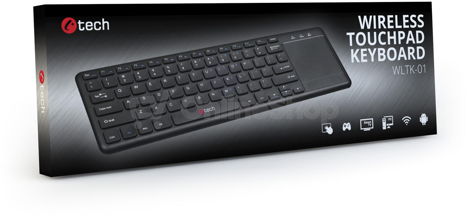 Klávesnice C-TECH WLTK-01, bezdrátová klávesnice s touchpadem, černá, USB