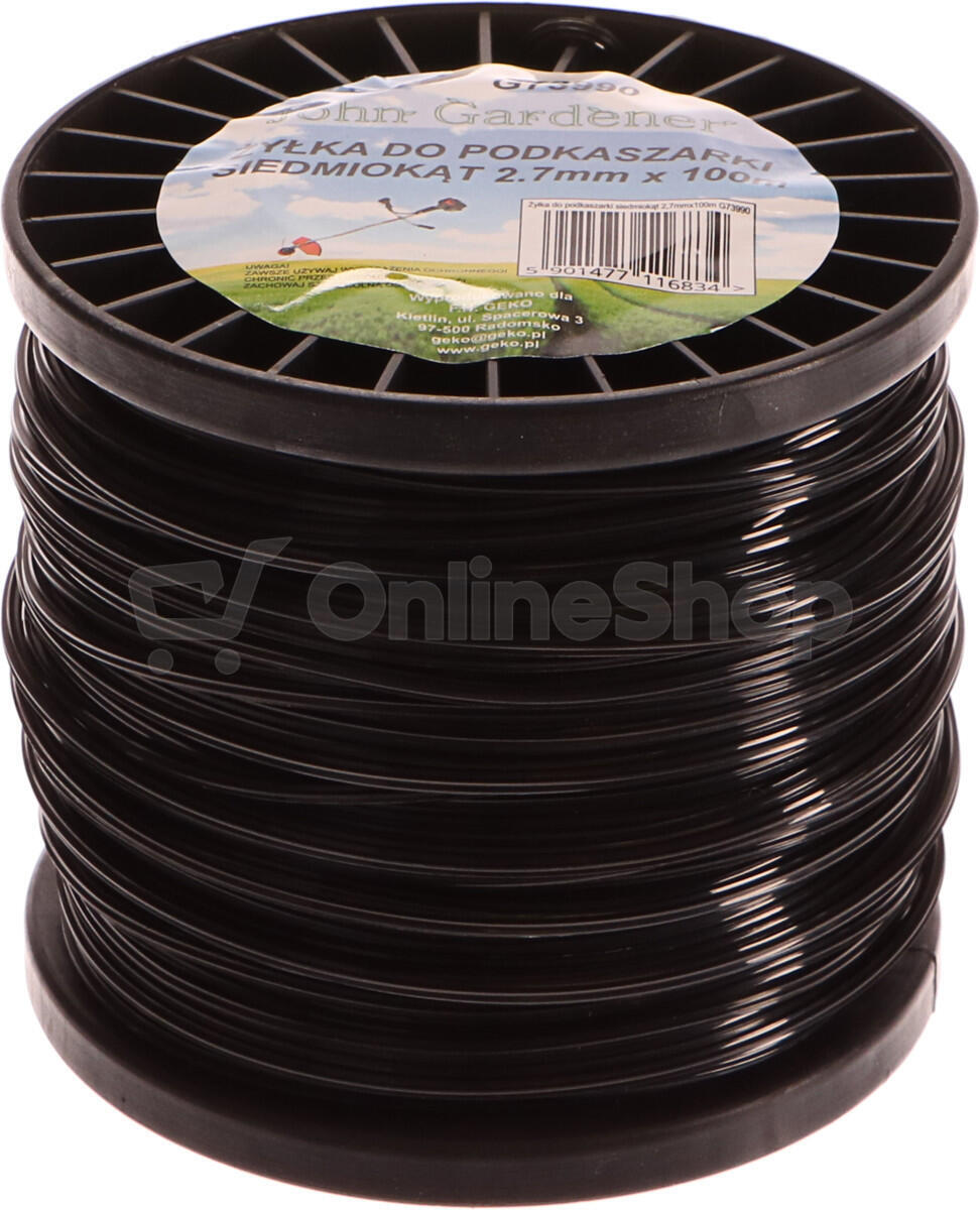 Struna do sekačky černá, 2,7mm, 100m, sedmihran, nylon GEKO