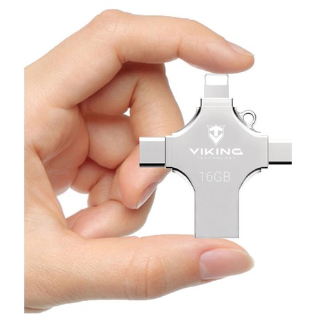 Viking USB Flash disk 3.0 4v1 s koncovkou Lightning/Micro USB/USB/USB-C, 16 GB, stbrn (VUF16GBS)