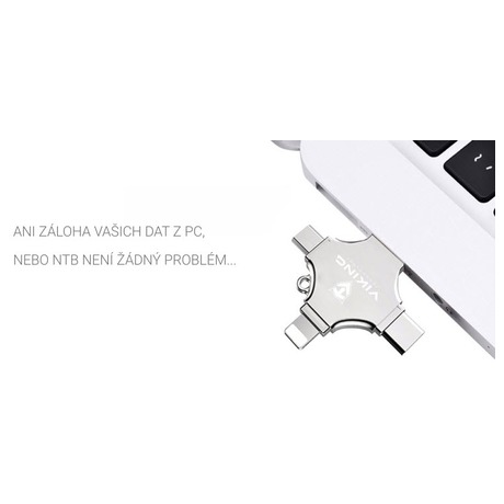 Viking USB Flash disk 3.0 4v1 s koncovkou Lightning/Micro USB/USB/USB-C, 16 GB, stbrn (VUF16GBS)