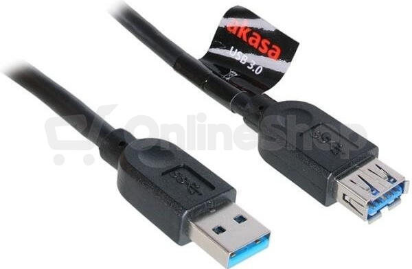AKASA prodlužovací kabel USB3.0 Typ-A(M) na USB3.0 Typ-A(F) / AK-CBUB02-15BK / černý / 1,5m