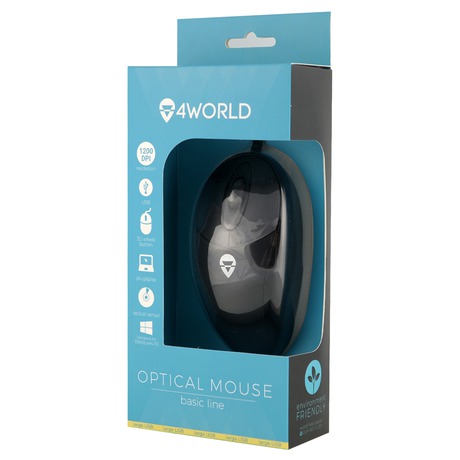 4World Myš optická Basic2 USB 1200dpi Black (06709)