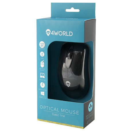 4World Myš optická Basic3 USB 1200dpi Black (06710)