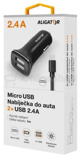Nabíječka Aligator AN 2,4A,2xUSB,MicroUSB,černá CHA0002