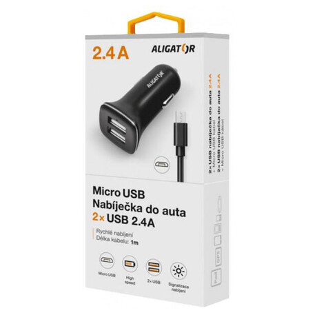 Aligator AN&nbsp;2,4A,2xUSB,MicroUSB,černá CHA0002 (foto 2)