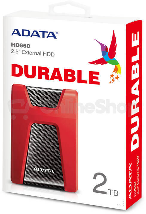 ADATA HD650 2TB HDD / Externí / 2,5" / USB 3.1 / červený (AHD650-2TU31-CRD)