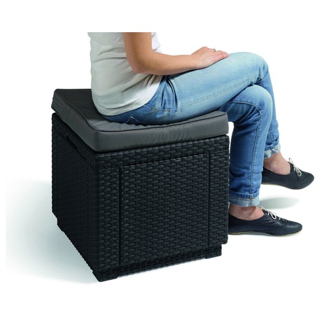 KETER CUBE taburet - grafit + šedá poduška