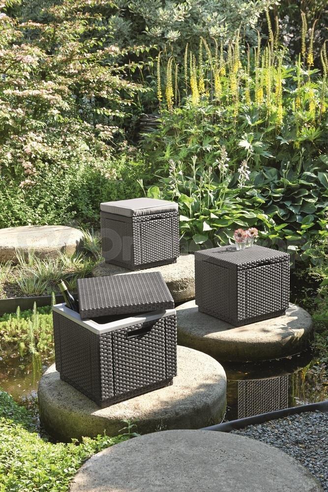 KETER CUBE taburet - grafit + šedá poduška