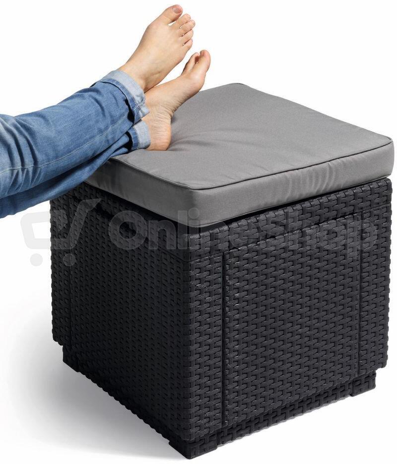 KETER CUBE taburet - grafit + šedá poduška