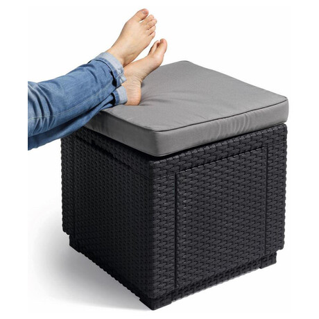 KETER CUBE taburet - grafit + šedá poduška