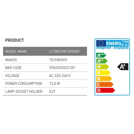 TB ENERGY E27,230V,12W, Teplá bílá (foto 1)