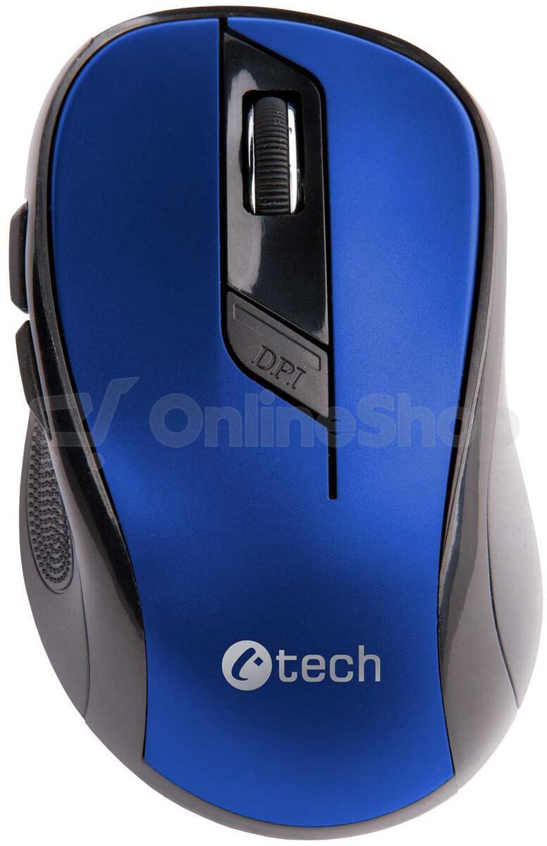 Myš C-TECH WLM-02, černo-modrá, bezdrátová, 1600DPI, 6 tlačítek, USB nano receiver