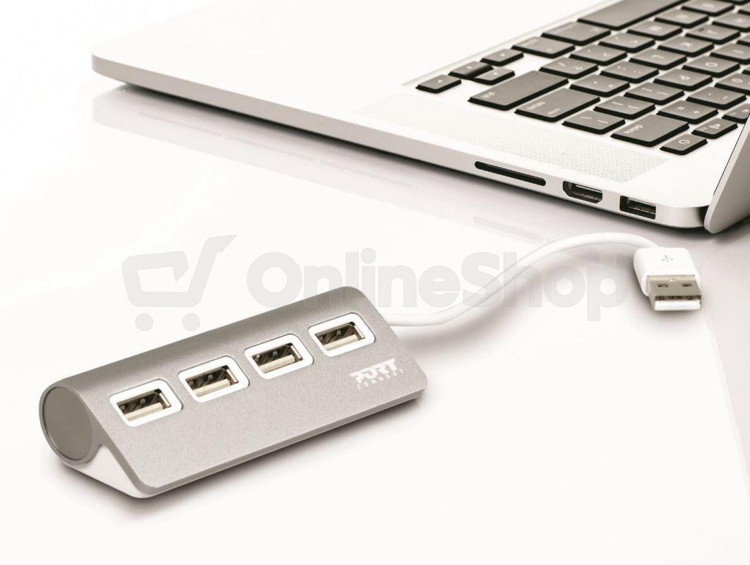 PORT CONNECT USB HUB, 4x USB 2.0, šedý (900120)