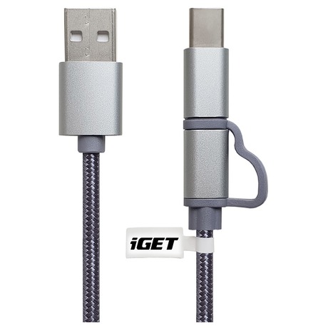 iGET G2V1 - USB kabel Micro USB/ USB - C dlouh pro veker mobiln telefony, vetn odolnch (84000425)