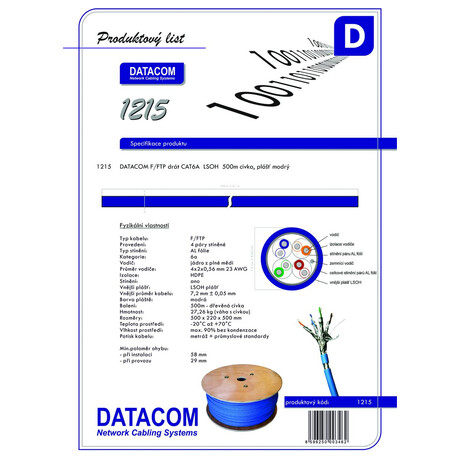 DATACOM F/FTP drt CAT6A Eca LSOH 500m cvka modr (1215)