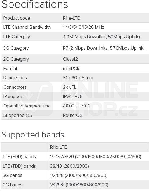 MIKROTIK mikrotik R11e-LTE 2G/3G/4G/LTE miniPCI-e modul | ONLINESHOP.cz