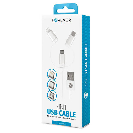 Forever 3v1 micro USB+Lightning+USB-C 1m&nbsp;1,5A bílý (foto 1)