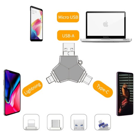 Viking USB Flash disk 3.0 4v1 s koncovkou Lightning/Micro USB/USB/USB-C, 32 GB, ern (VUFII32B)