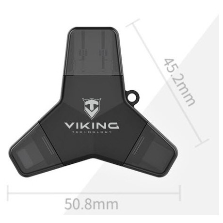 Viking USB Flash disk 3.0 4v1 s koncovkou Lightning/Micro USB/USB/USB-C, 32 GB, ern (VUFII32B)