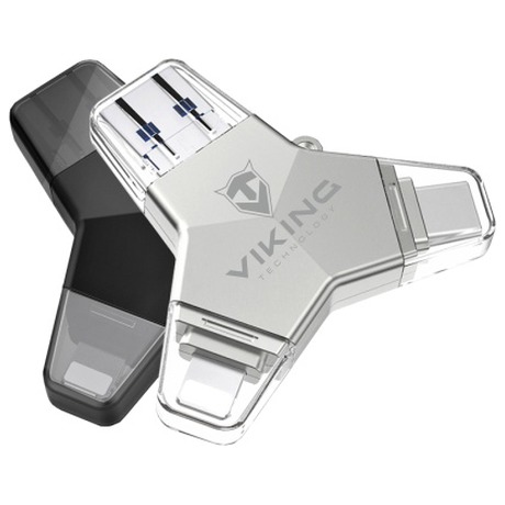 Viking USB Flash disk 3.0 4v1 s koncovkou Lightning/Micro USB/USB/USB-C, 64 GB, ern (VUFII64B)