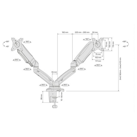 CONNECT IT TwinArm stoln drk na 2 monitory, zruka 30 let, ERN (CMF-3207-BK)