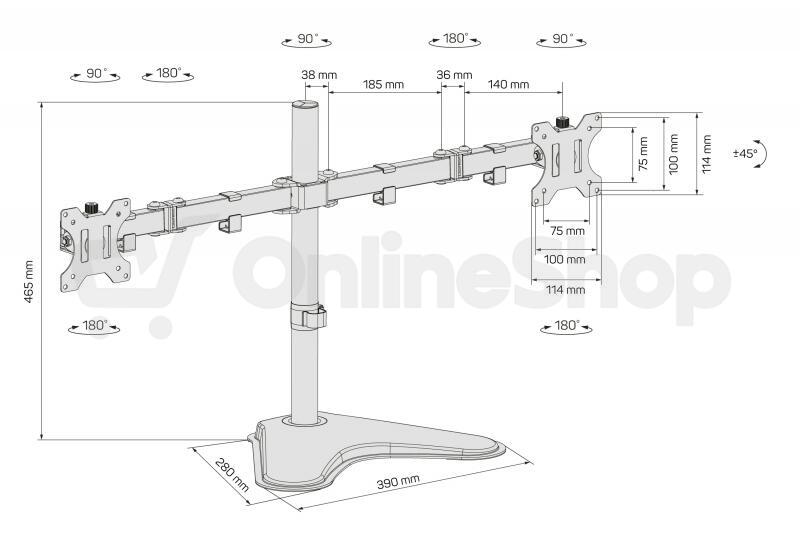 CONNECT IT TwinArm stolní držák na 2 monitory, s podstavcem, ČERNÝ (CMF-3204-BK)