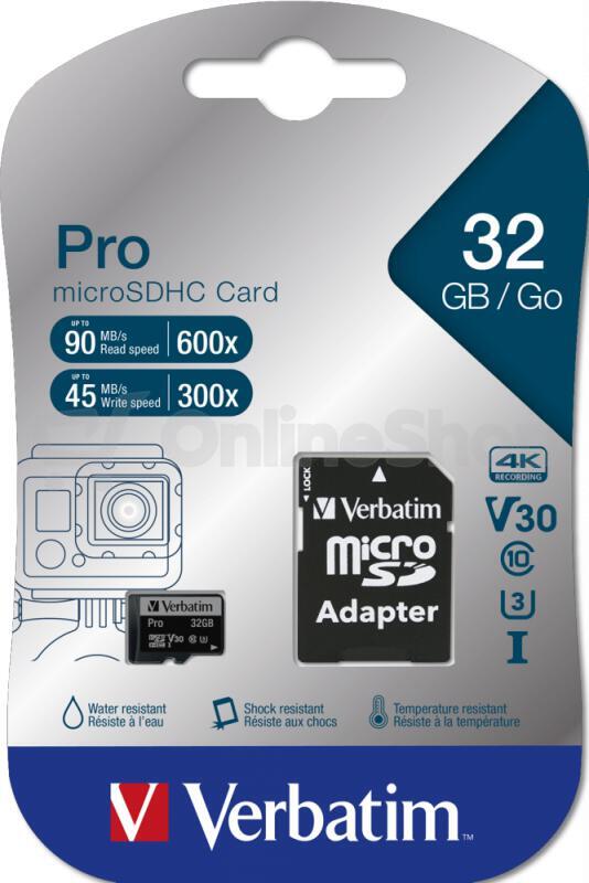 VERBATIM MicroSDHC karta 32GB Pro, U3 + adaptér (47041)