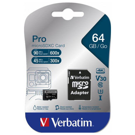 VERBATIM MicroSDXC karta 64GB Pro, U3 + adaptr (47042)