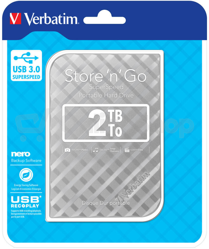 Externí disk VERBATIM Store 'n' Go GEN2 2TB, stříbrný