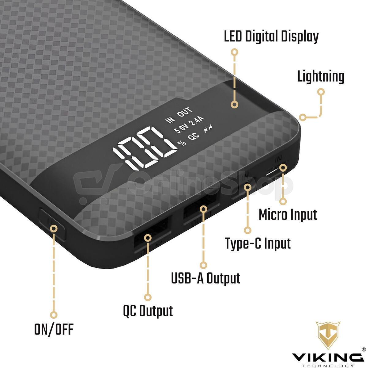 Viking powerbanka PN-961PD, QC3.0, 10000 mAh, černá (PN961B)