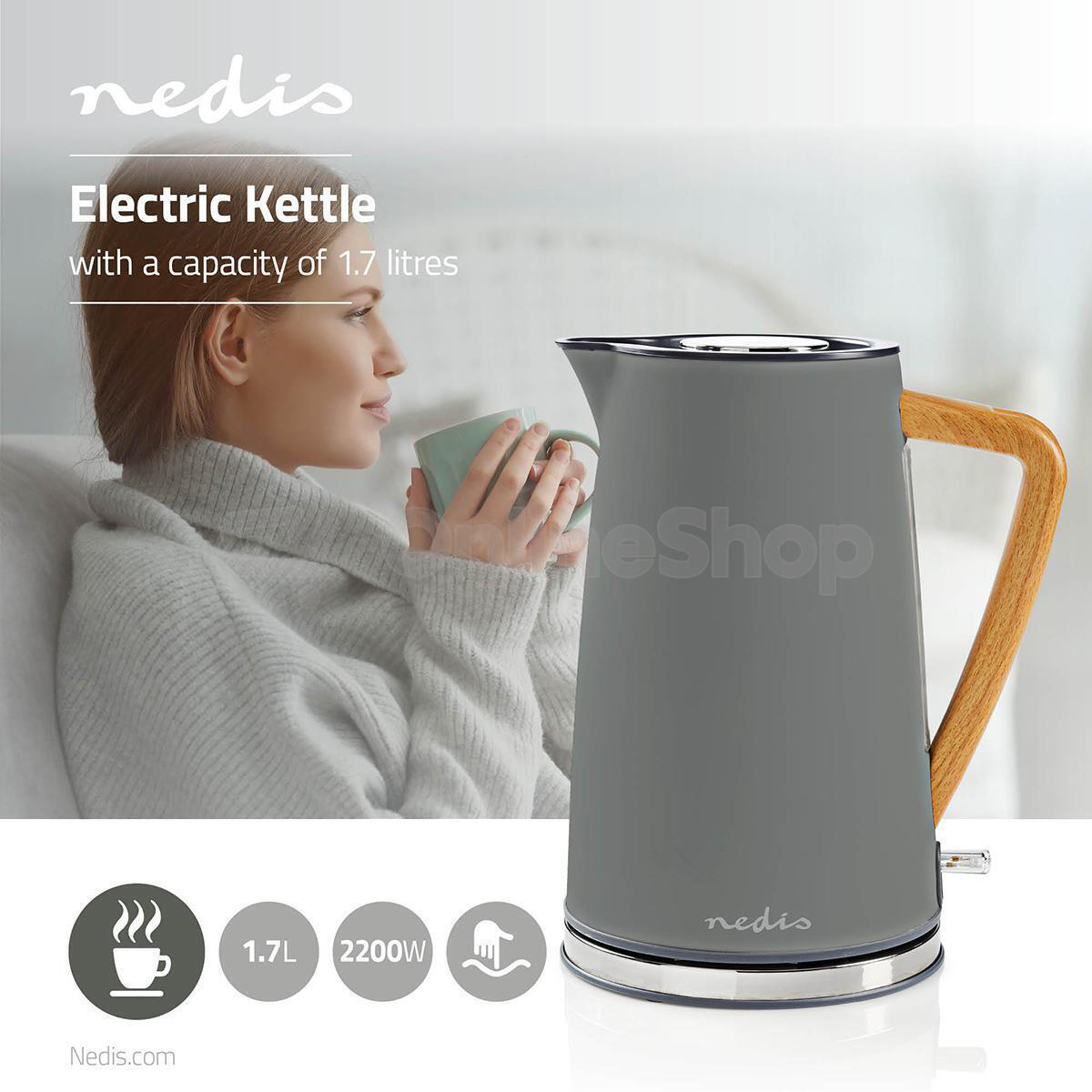 Rychlovarná konvice Nedis KAWK510EGY Soft-Touch - šedá