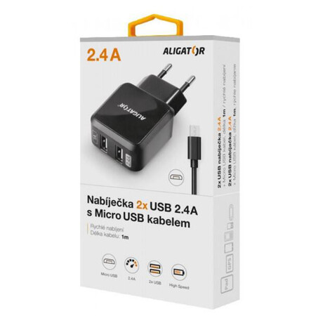 Aligator CN&nbsp;2,4A,2xUSB,MicroUSB,černá CHA0020 (foto 1)