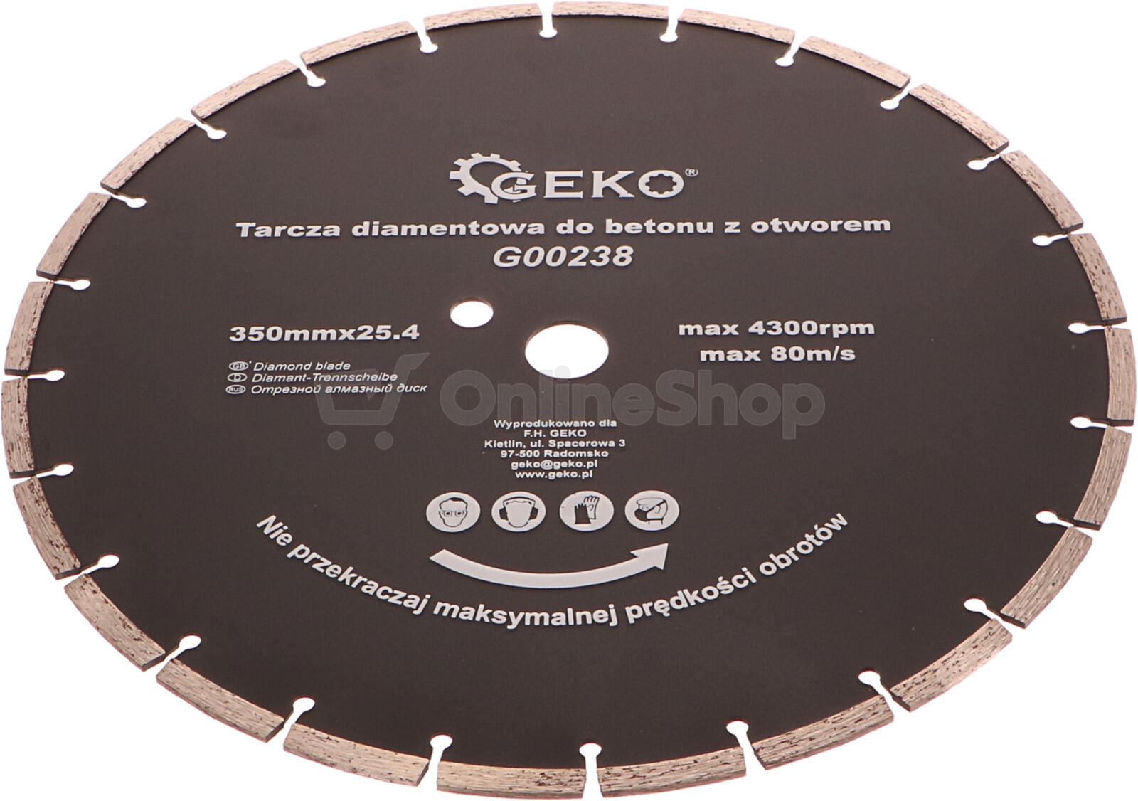 Kotouč diamantový řezný segmentový, 350x8x25,4mm GEKO