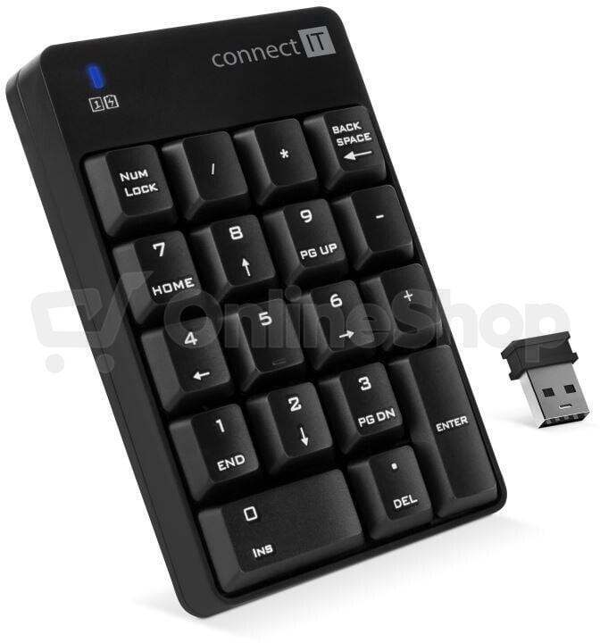 CONNECT IT NumCALC bezdrátová numerická klávesnice, (+ 1x AAA baterie zdarma), ČERNÁ (CKB-0061-BK)