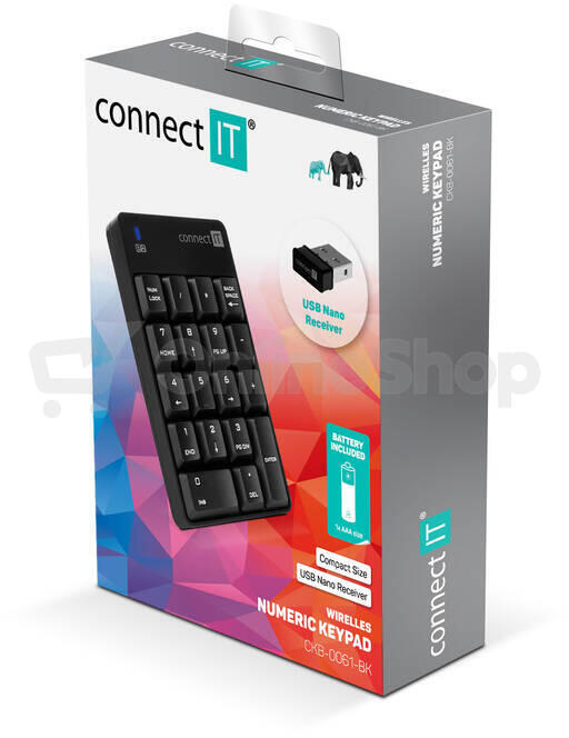 CONNECT IT NumCALC bezdrátová numerická klávesnice, (+ 1x AAA baterie zdarma), ČERNÁ (CKB-0061-BK)