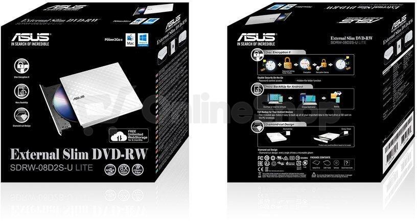 Asus SDRW-08D2S-U Lite bílá DRW USB-A + software (90-DQ0436-UA221KZ)