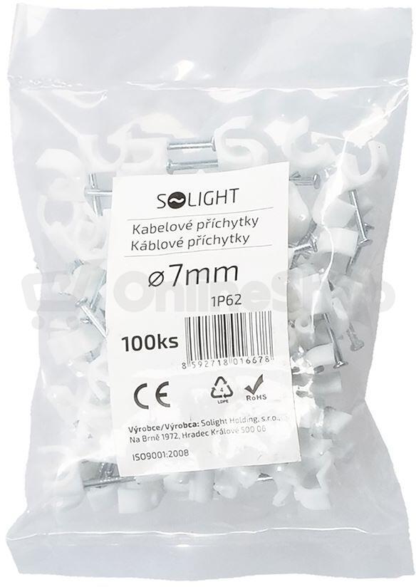 Solight kabelové příchytky, průměr 7mm, bílé, 100ks