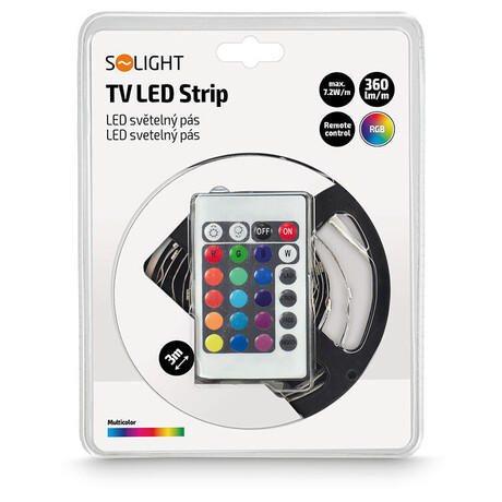 Solight LED svteln ps, RGB, 3m, sada s 12V adaptrem a dlk. ovladaem, 7,2W/m, IP20