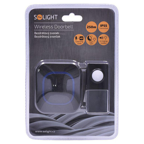 Solight bezdrátový zvonek, do zásuvky, 250m, černý, learning code