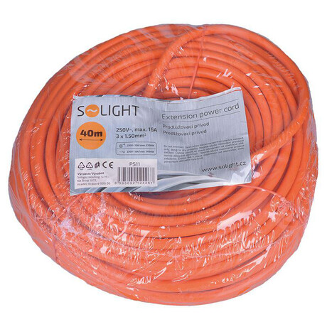 Prodluovac kabel Solight PS11 - spojka, 1 zsuvka, 40 m, 3 x 1,5mm2, oranov