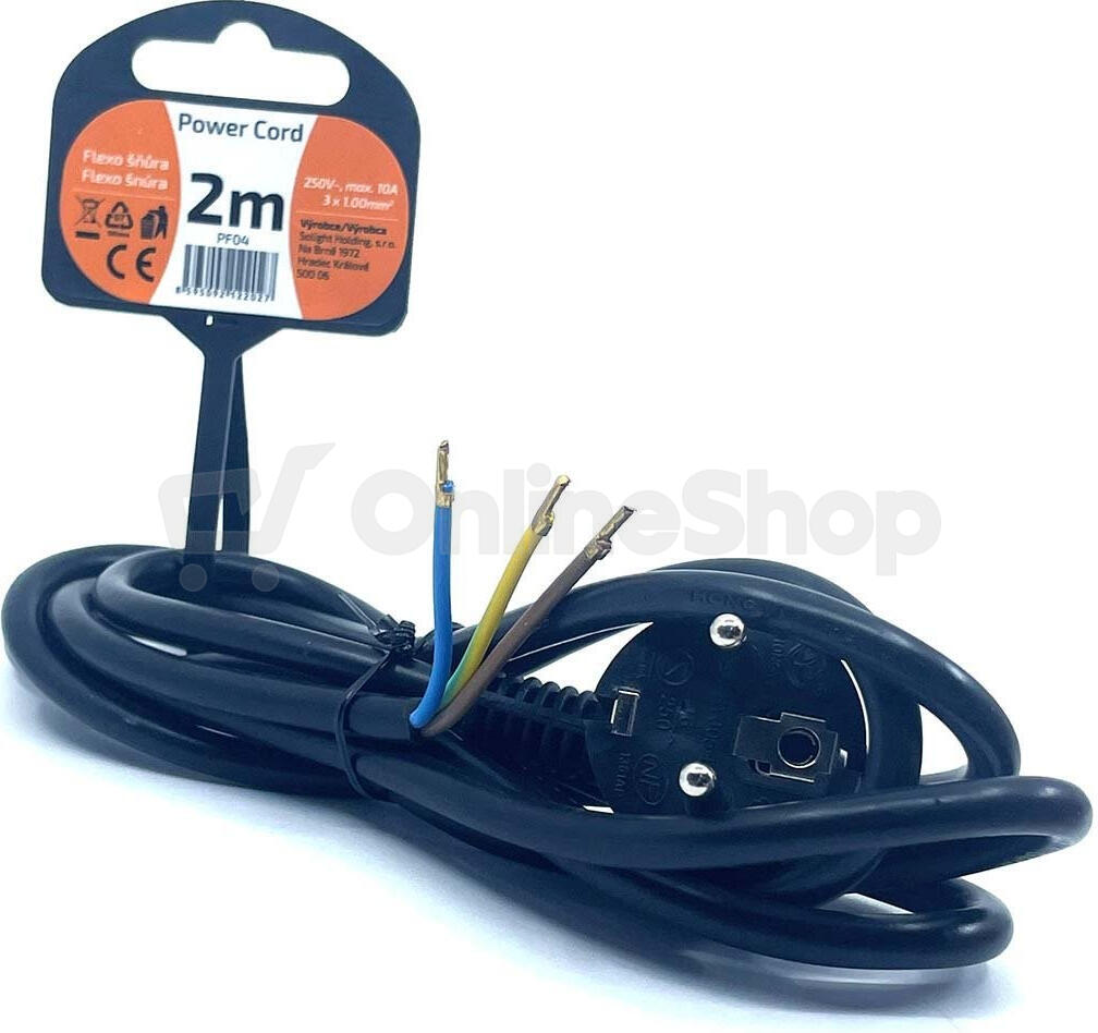 Solight flexo šňůra, 3x 1mm2, černá, 2m